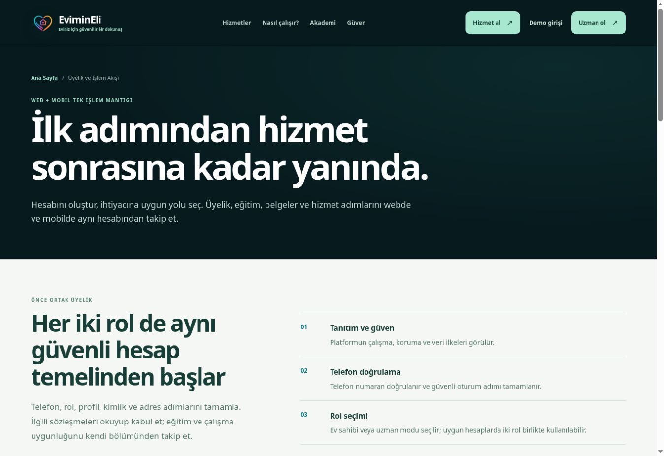 Üyelik ve hazırlık gerçek web ekranı