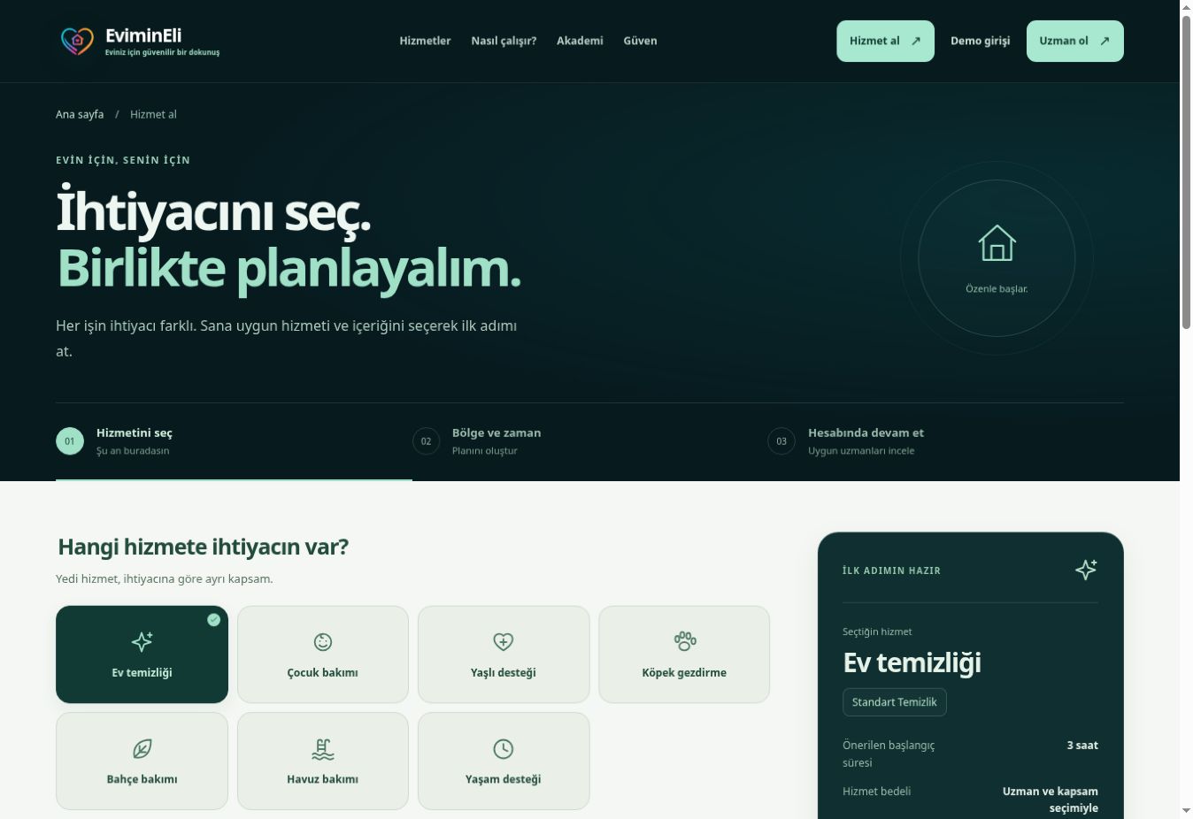 Hizmet al gerçek web ekranı